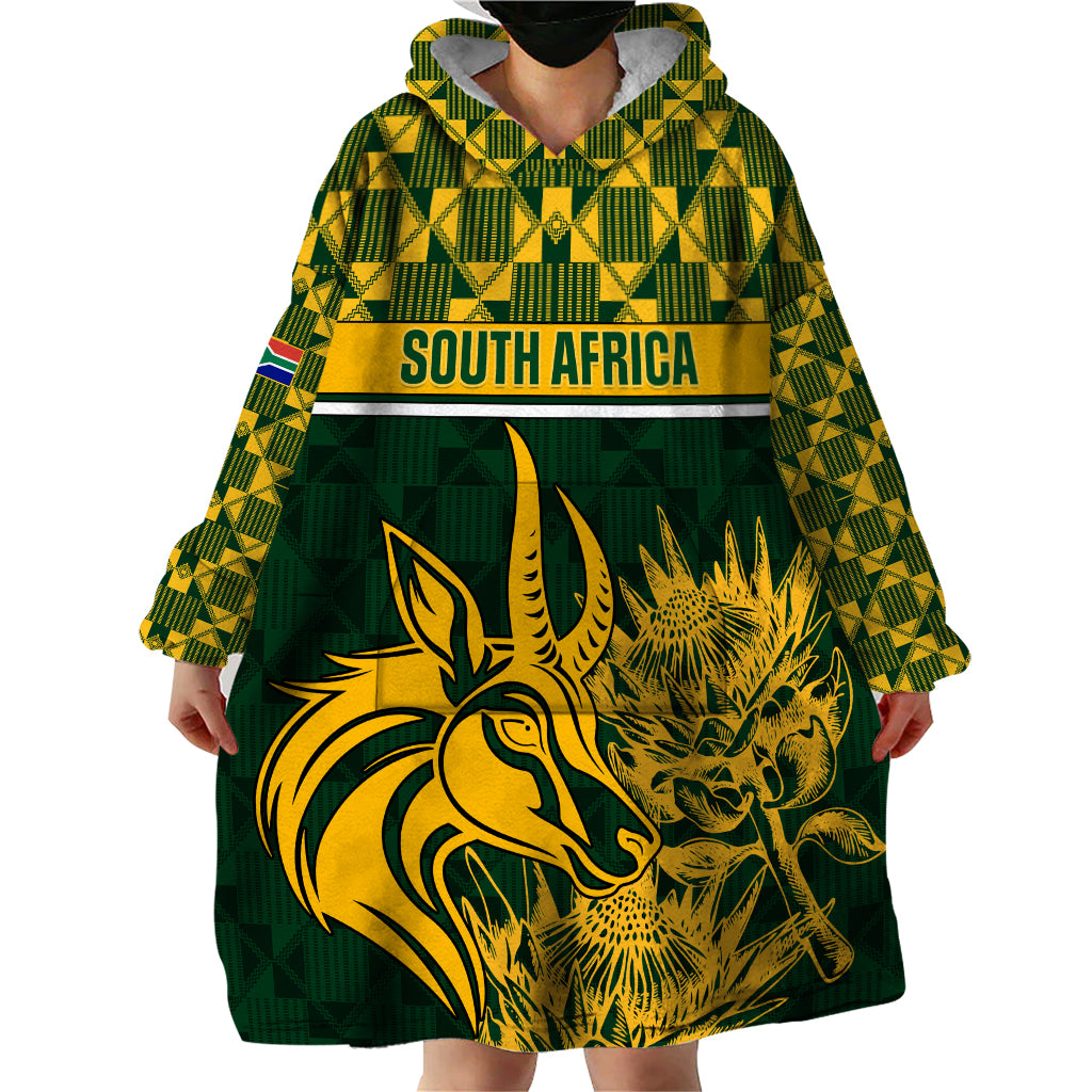 South Africa Rugby Wearable Blanket Hoodie Go Springboks African Pattern - Wonder Print Shop