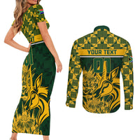 Custom South Africa Rugby Couples Matching Short Sleeve Bodycon Dress and Long Sleeve Button Shirts Go Springboks African Pattern - Wonder Print Shop