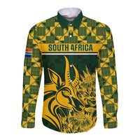 Custom South Africa Rugby Long Sleeve Button Shirt Go Springboks African Pattern - Wonder Print Shop