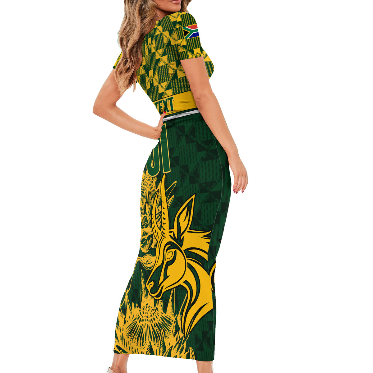 Custom South Africa Rugby Short Sleeve Bodycon Dress Go Springboks African Pattern - Wonder Print Shop