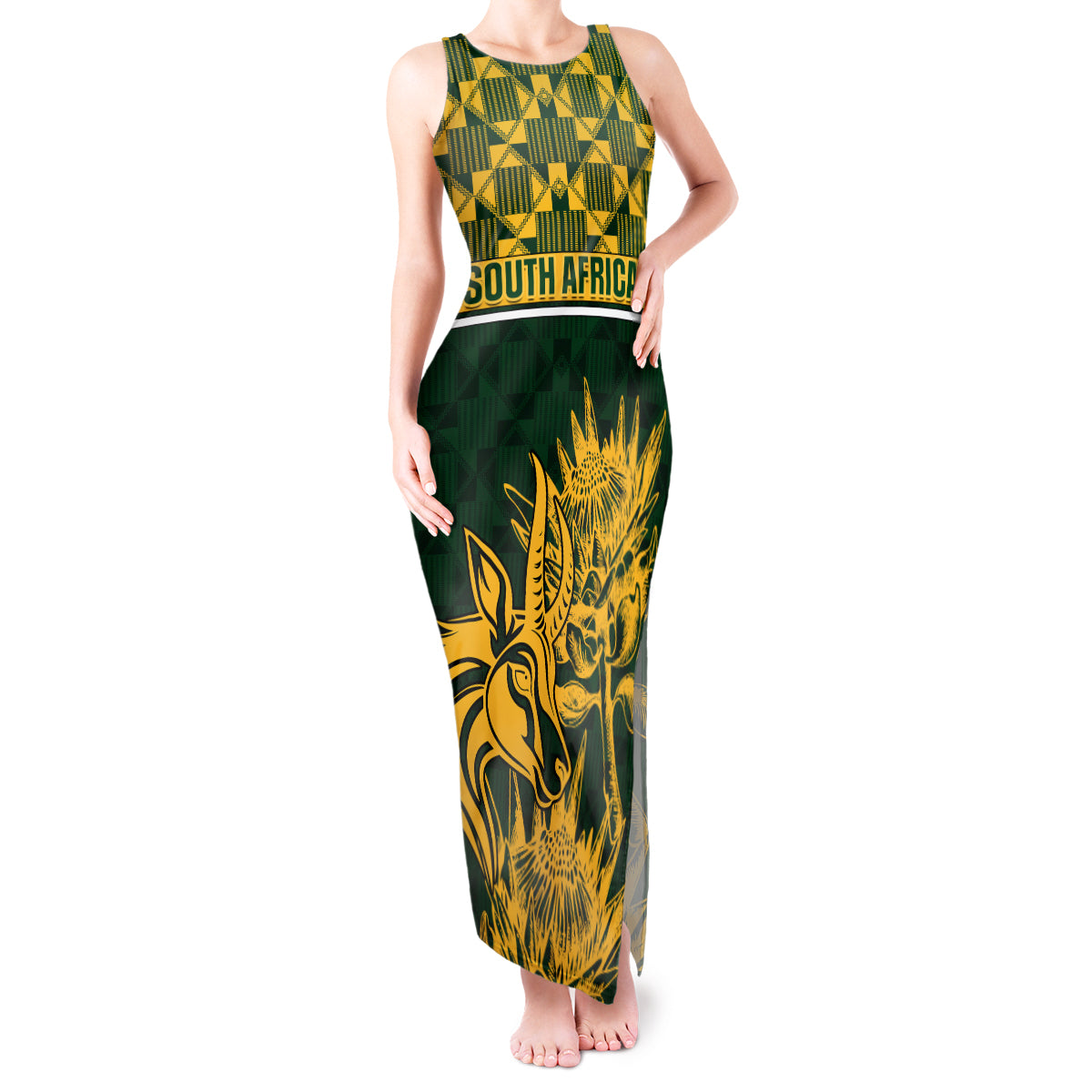 Custom South Africa Rugby Tank Maxi Dress Go Springboks African Pattern - Wonder Print Shop