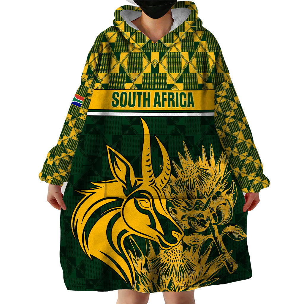 Custom South Africa Rugby Wearable Blanket Hoodie Go Springboks African Pattern - Wonder Print Shop