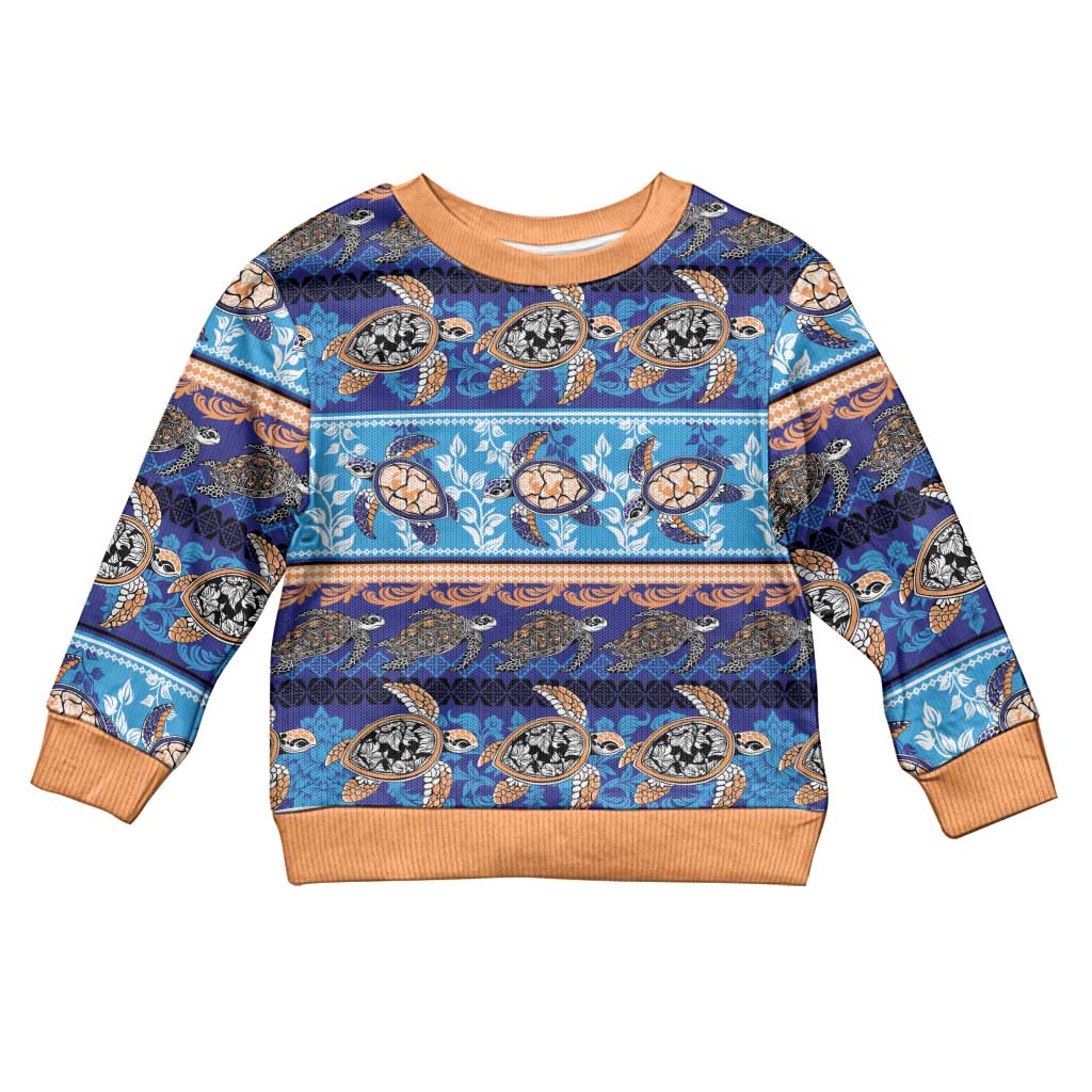 Hawaii Turtles Pattern Special Blue Kid Ugly Christmas Sweater - Wonder Print Shop