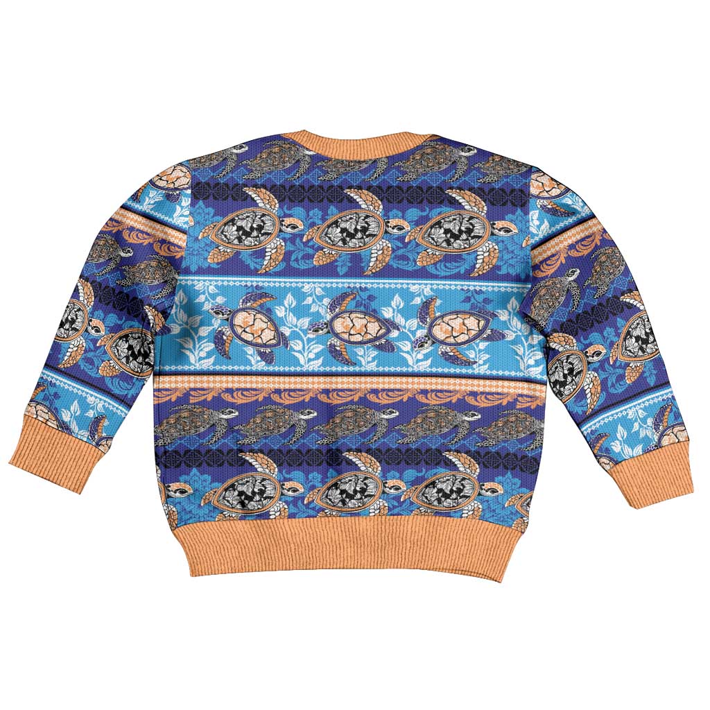 Hawaii Turtles Pattern Special Blue Kid Ugly Christmas Sweater - Wonder Print Shop