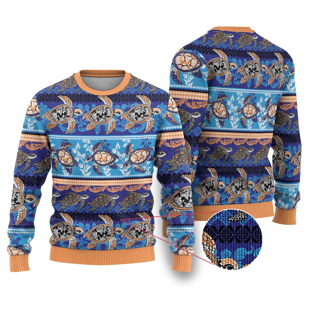 Hawaii Turtles Pattern Special Blue Ugly Christmas Sweater - Wonder Print Shop