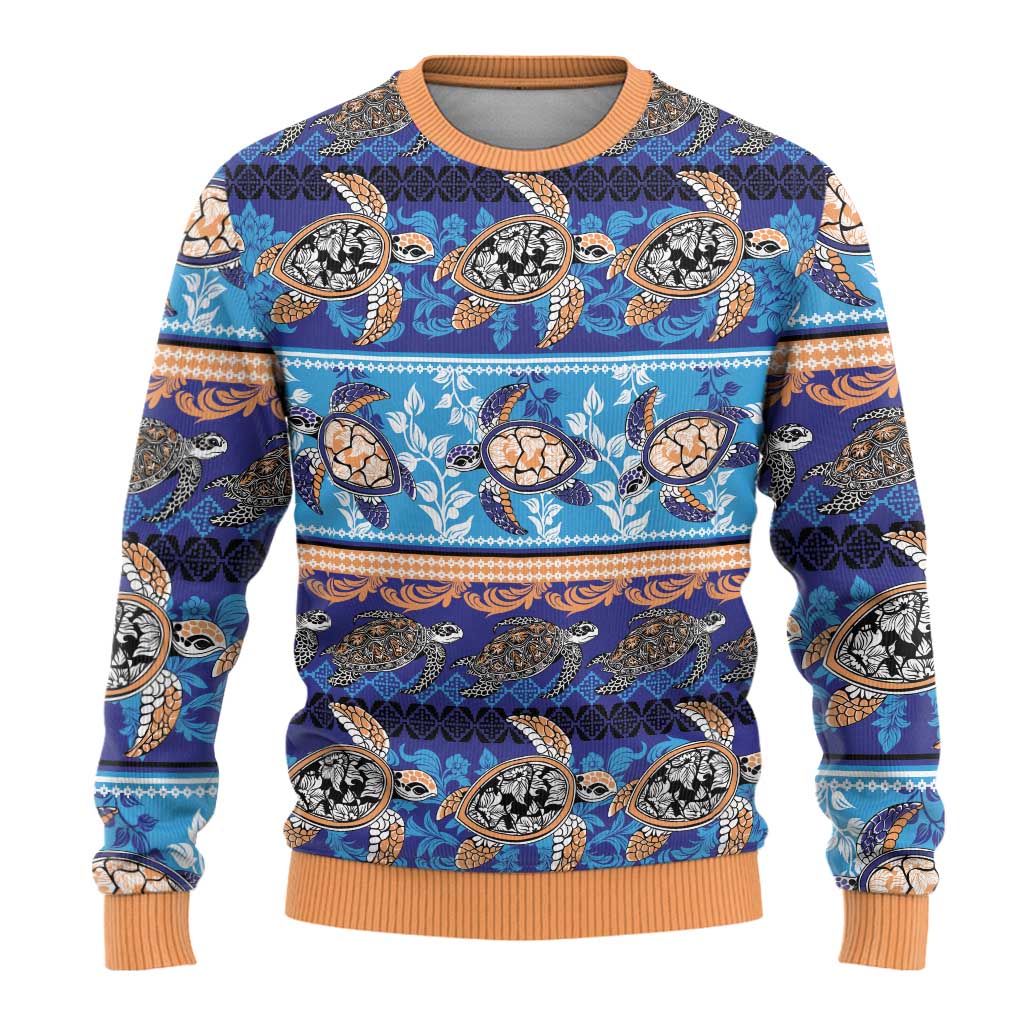 Hawaii Turtles Pattern Special Blue Ugly Christmas Sweater - Wonder Print Shop