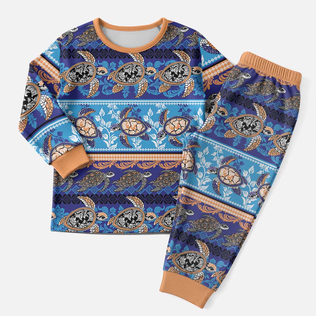 Hawaii Turtles Pattern Special Blue Christmas Pajama Set - Wonder Print Shop