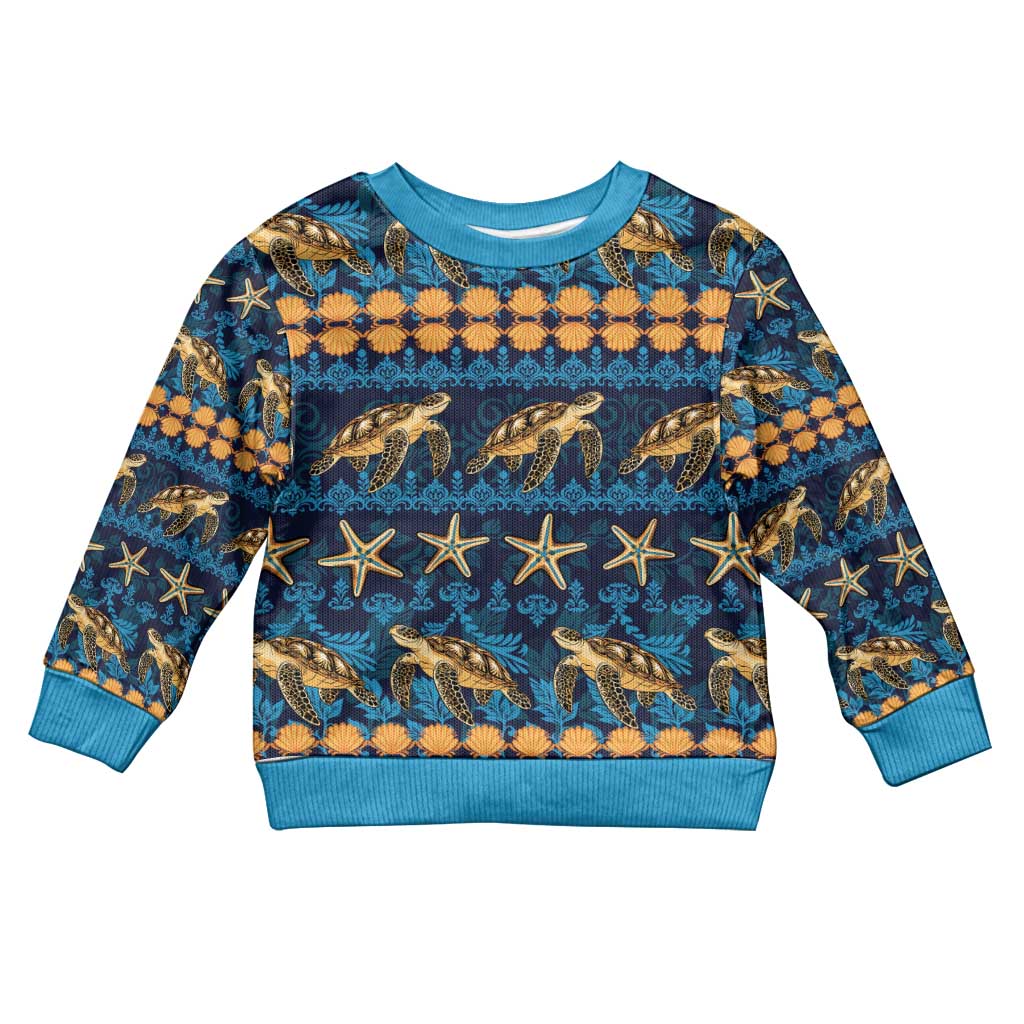 Hawaii Turtles Starfish Unique Pattern Kid Ugly Christmas Sweater - Wonder Print Shop