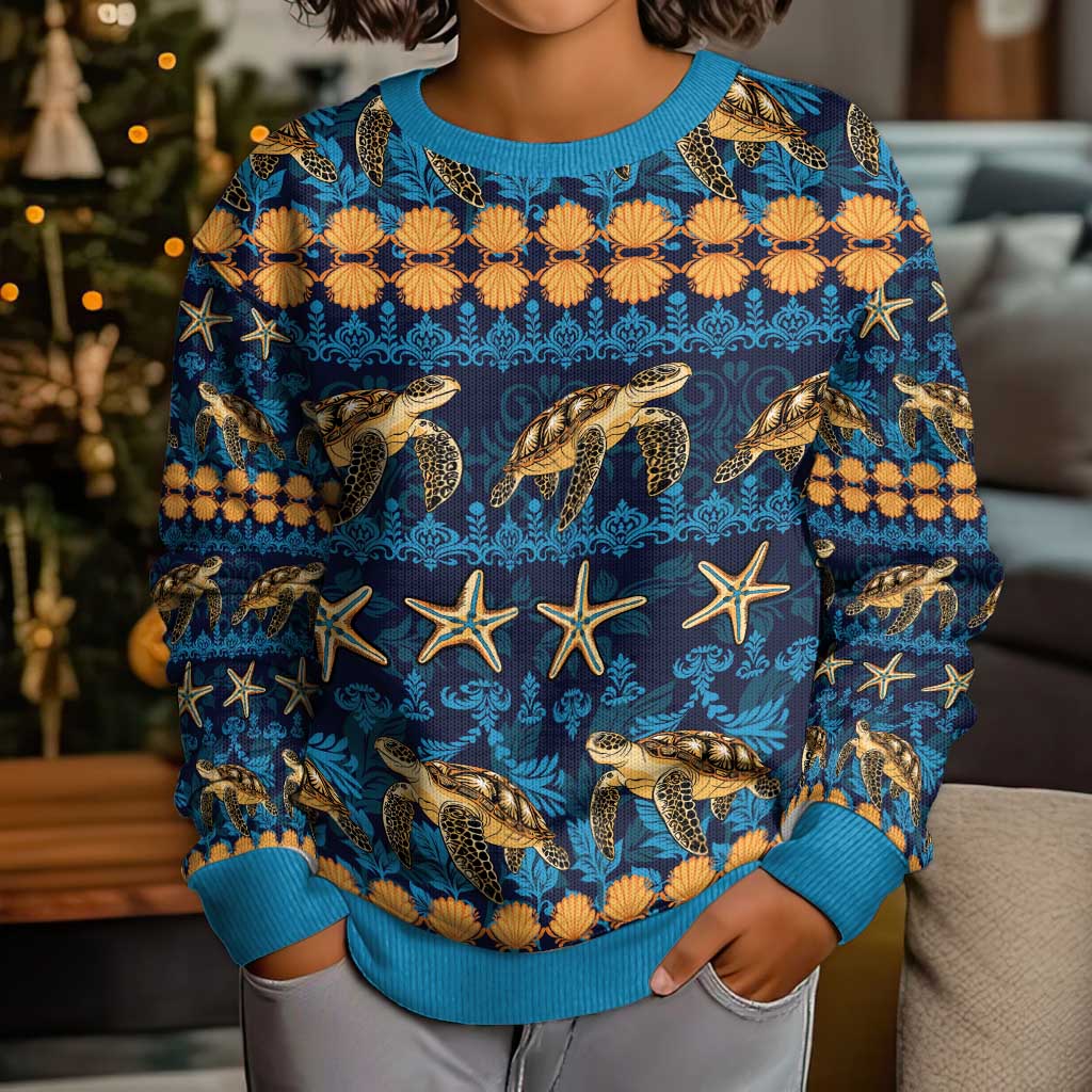 Hawaii Turtles Starfish Unique Pattern Kid Ugly Christmas Sweater - Wonder Print Shop