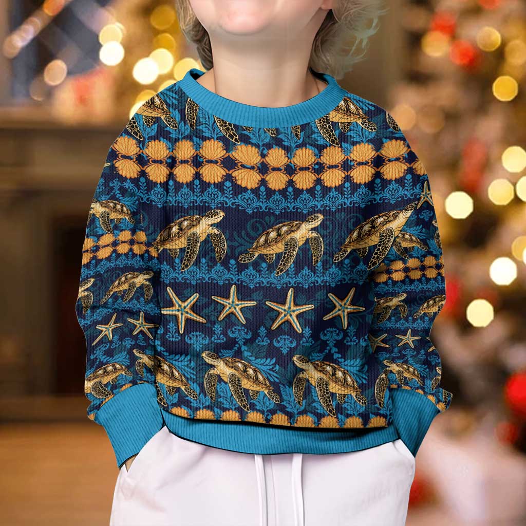Hawaii Turtles Starfish Unique Pattern Kid Ugly Christmas Sweater - Wonder Print Shop