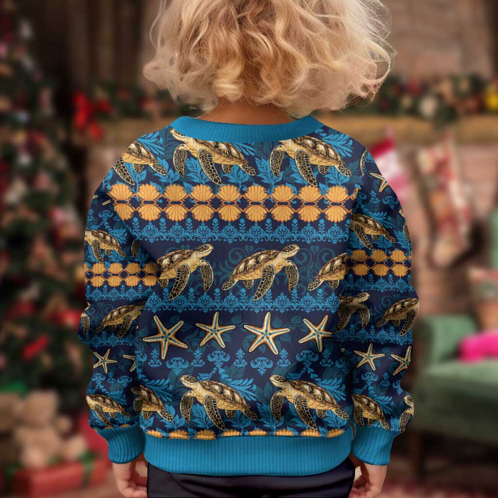 Hawaii Turtles Starfish Unique Pattern Kid Ugly Christmas Sweater - Wonder Print Shop