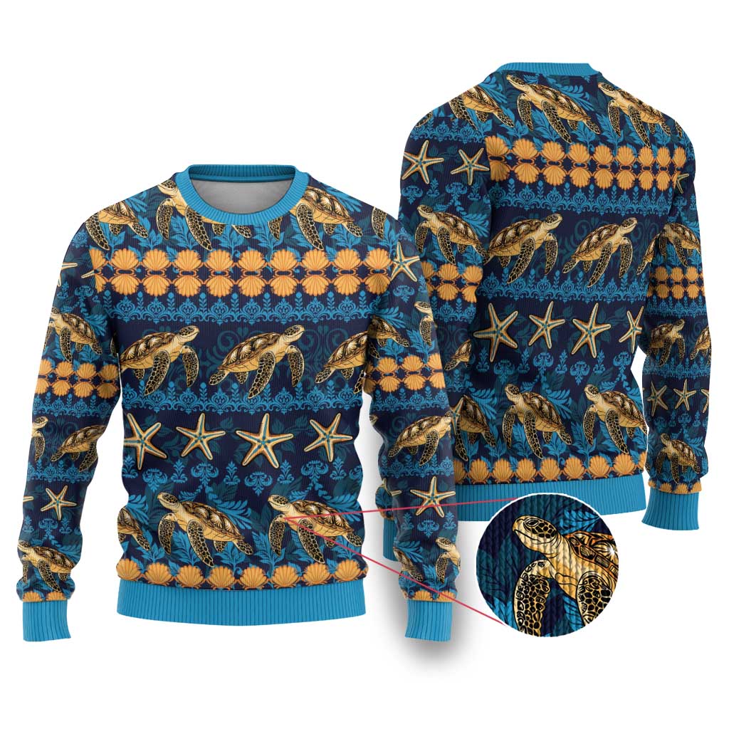 Hawaii Turtles Starfish Unique Pattern Ugly Christmas Sweater - Wonder Print Shop