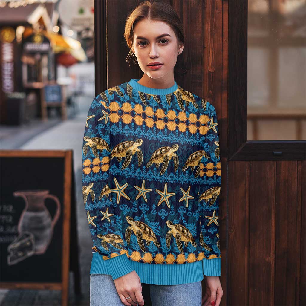 Hawaii Turtles Starfish Unique Pattern Ugly Christmas Sweater - Wonder Print Shop