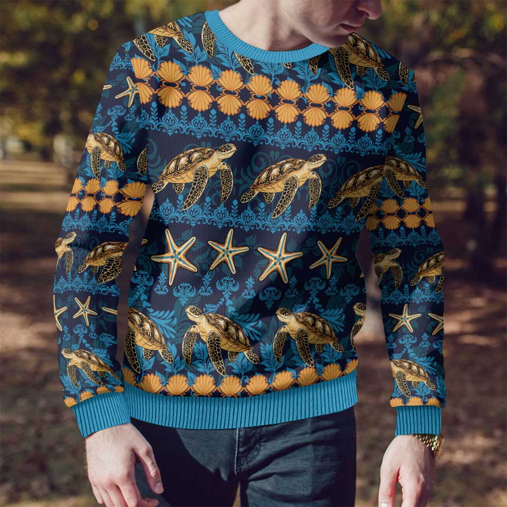 Hawaii Turtles Starfish Unique Pattern Ugly Christmas Sweater - Wonder Print Shop