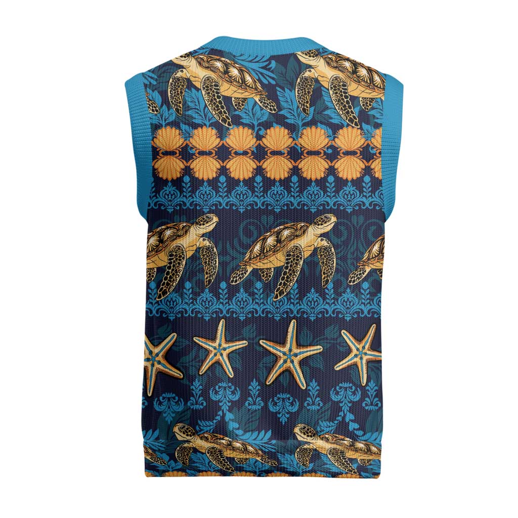 Hawaii Turtles Starfish Unique Pattern Christmas Knitted V-Neck Vest - Wonder Print Shop