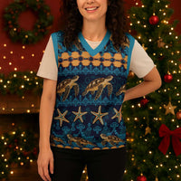 Hawaii Turtles Starfish Unique Pattern Christmas Knitted V-Neck Vest - Wonder Print Shop