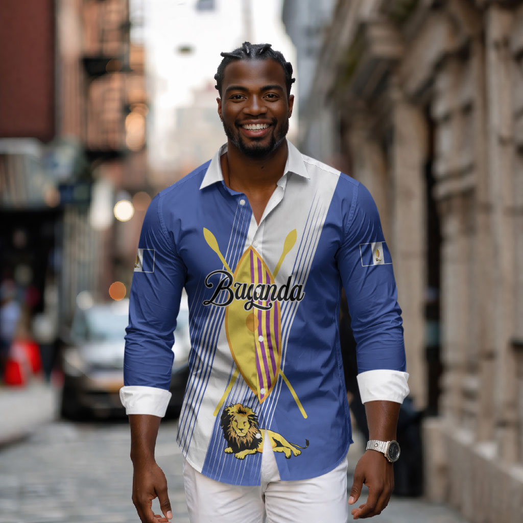Personalised Buganda Long Sleeve Button Shirt Ekitiibwa kya Buganda
