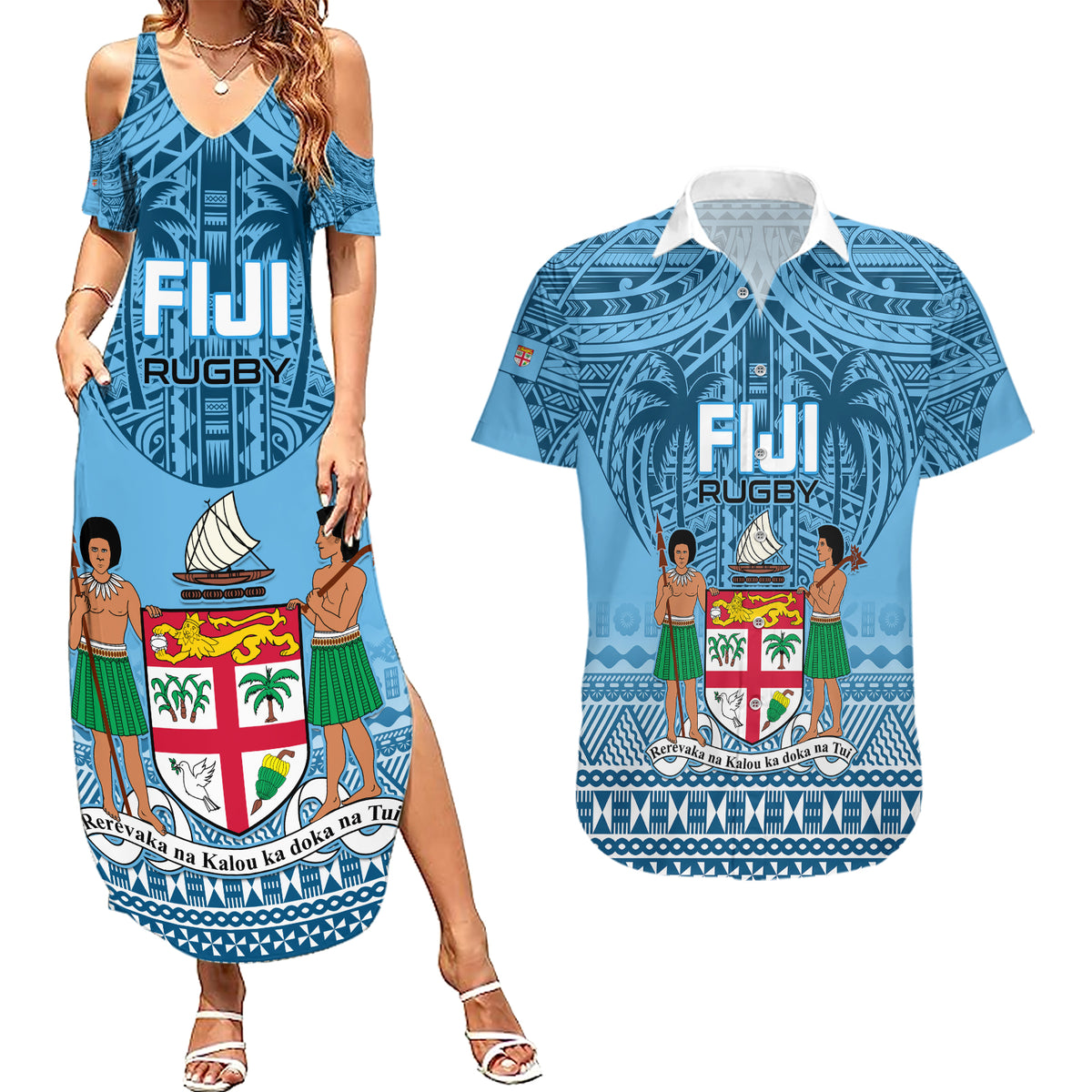 Fiji Rugby Couples Matching Summer Maxi Dress and Hawaiian Shirt Fijian Go 2023 World Cup - Wonder Print Shop