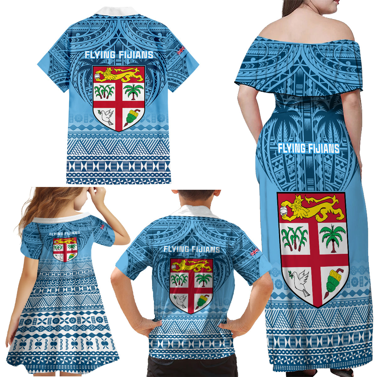 Fiji Rugby Family Matching Off Shoulder Maxi Dress and Hawaiian Shirt Fijian Go 2023 World Cup - Wonder Print Shop
