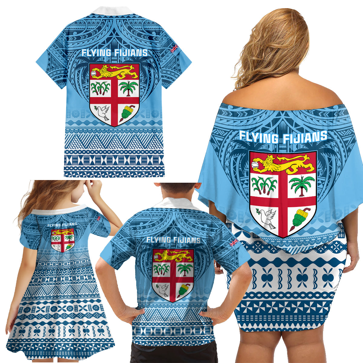 Fiji Rugby Family Matching Off Shoulder Short Dress and Hawaiian Shirt Fijian Go 2023 World Cup - Wonder Print Shop