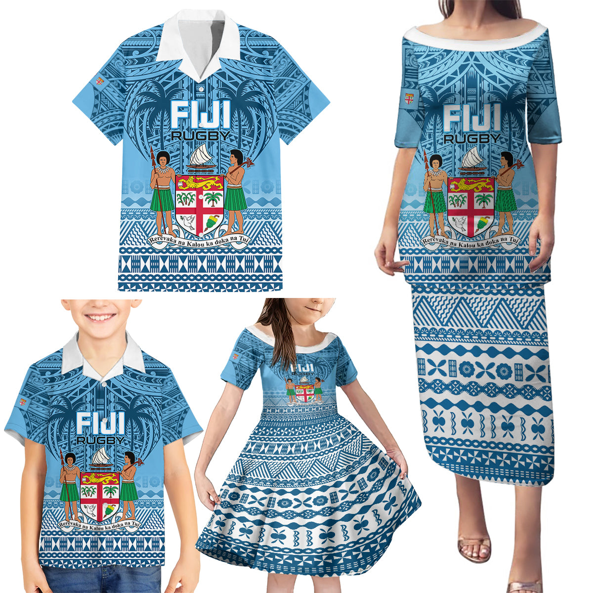 Fiji Rugby Family Matching Puletasi Dress and Hawaiian Shirt Fijian Go 2023 World Cup - Wonder Print Shop