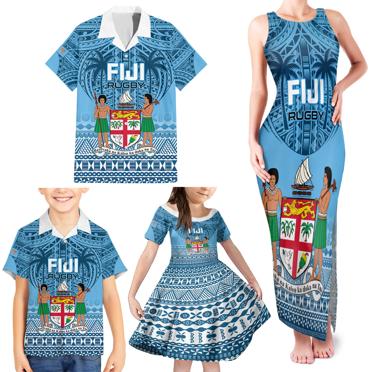 Fiji Rugby Family Matching Tank Maxi Dress and Hawaiian Shirt Fijian Go 2023 World Cup - Wonder Print Shop