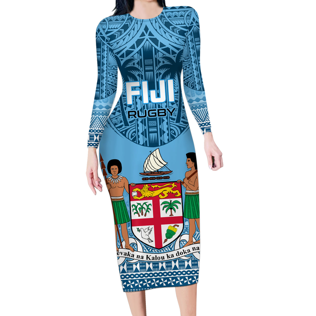 Fiji Rugby Long Sleeve Bodycon Dress Fijian Go 2023 World Cup - Wonder Print Shop