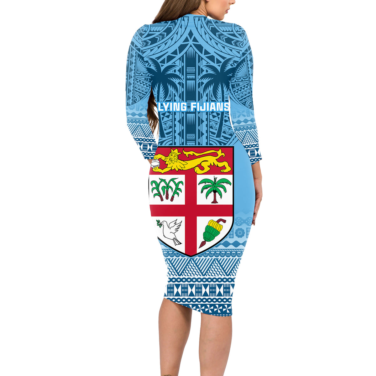 Fiji Rugby Long Sleeve Bodycon Dress Fijian Go 2023 World Cup - Wonder Print Shop