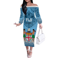 Fiji Rugby Off The Shoulder Long Sleeve Dress Fijian Go 2023 World Cup - Wonder Print Shop