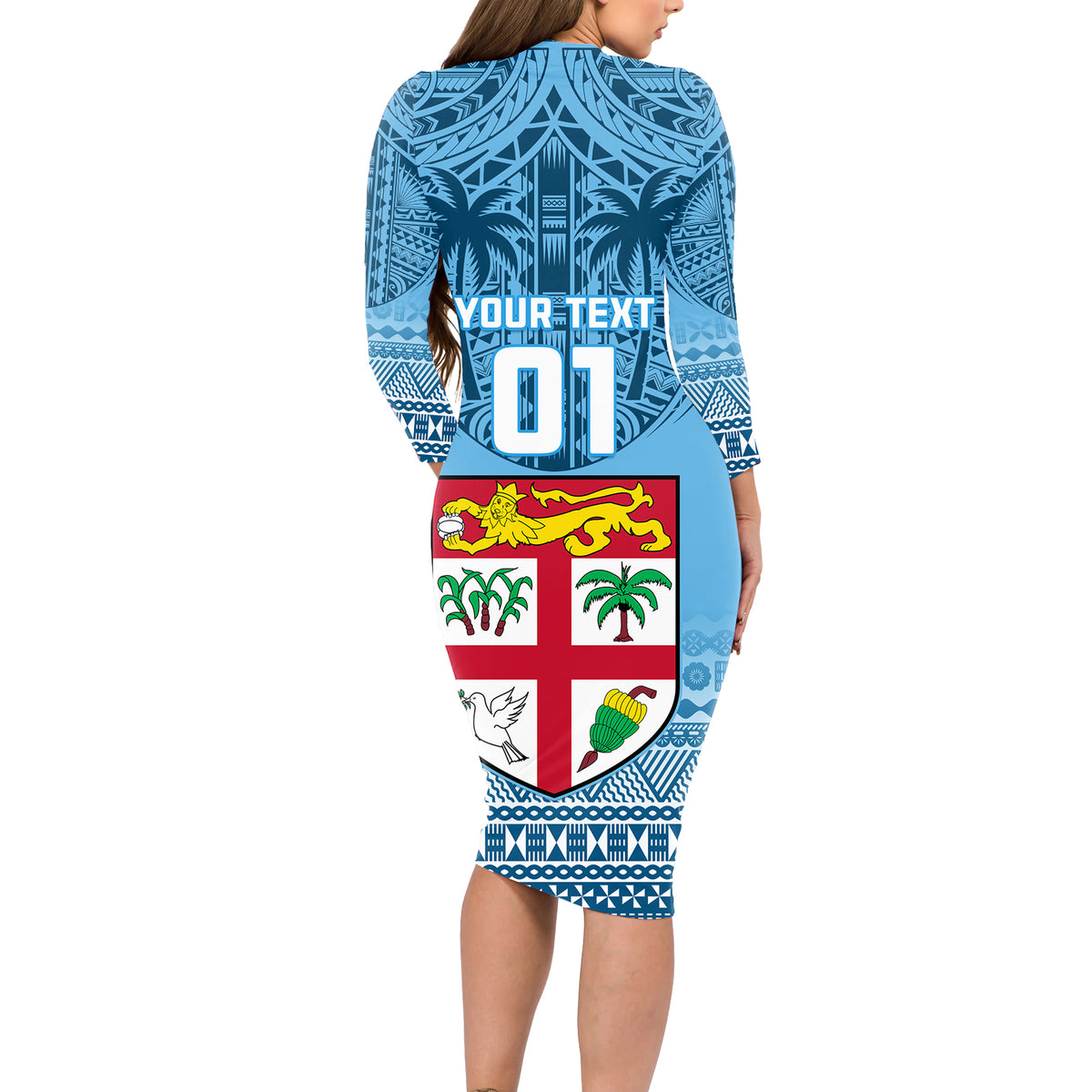 Custom Fiji Rugby Long Sleeve Bodycon Dress Fijian Go 2023 World Cup - Wonder Print Shop