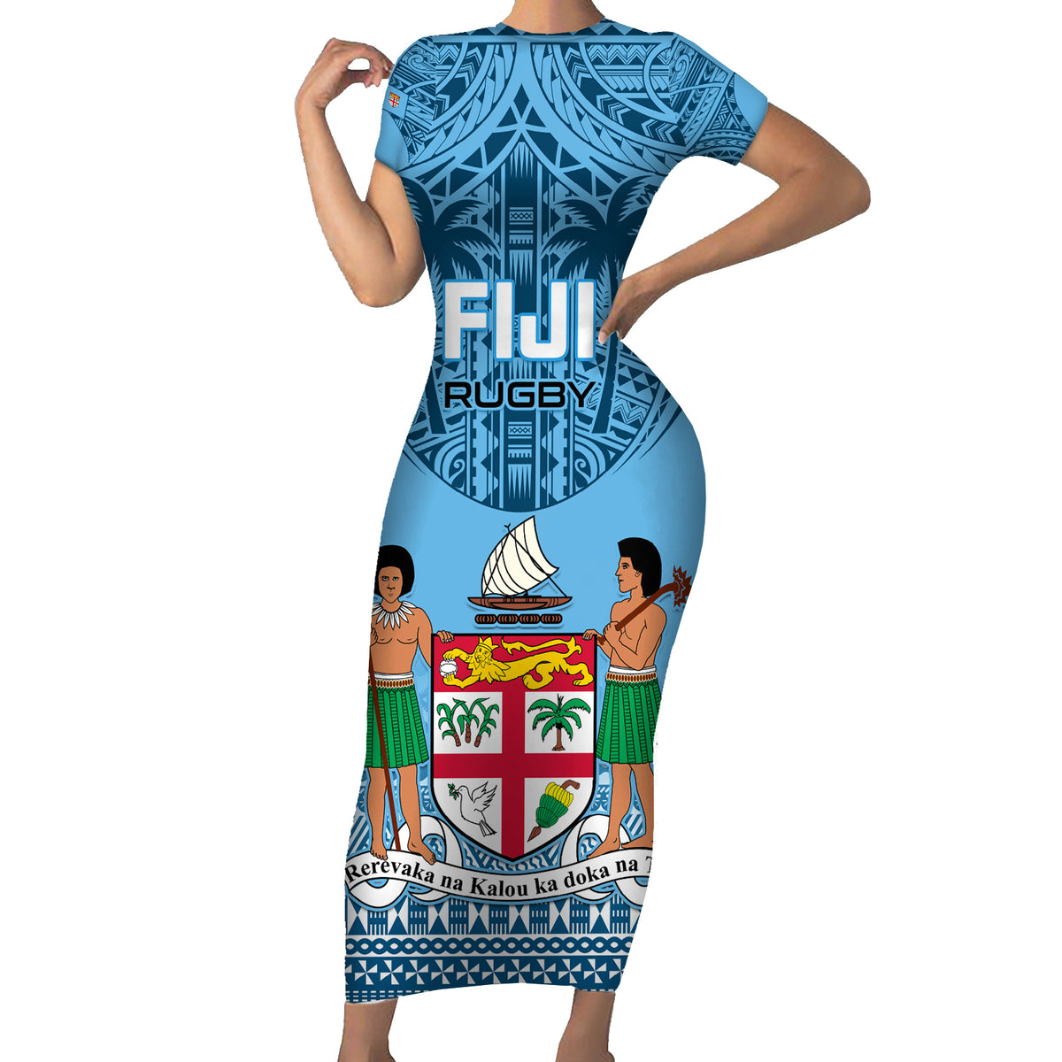Custom Fiji Rugby Short Sleeve Bodycon Dress Fijian Go 2023 World Cup - Wonder Print Shop