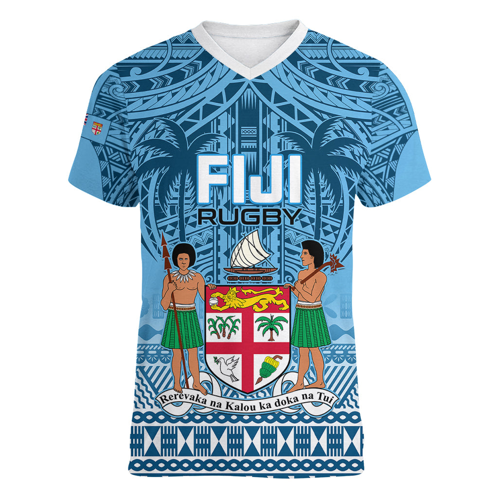 Custom Fiji Rugby Women V Neck T Shirt Fijian Go 2023 World Cup - Wonder Print Shop