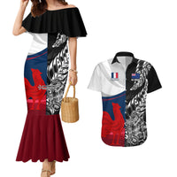 Custom New Zealand And France Rugby Couples Matching Mermaid Dress and Hawaiian Shirt XV de France Kiwi Silver Fern 2023 World Cup - Wonder Print Shop