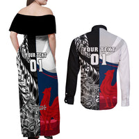 Custom New Zealand And France Rugby Couples Matching Off Shoulder Maxi Dress and Long Sleeve Button Shirts XV de France Kiwi Silver Fern 2023 World Cup - Wonder Print Shop