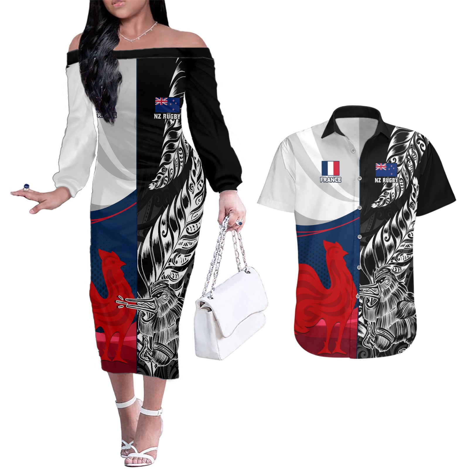custom-new-zealand-and-france-rugby-couples-matching-off-the-shoulder-long-sleeve-dress-and-hawaiian-shirt-xv-de-france-kiwi-silver-fern-2023-world-cup