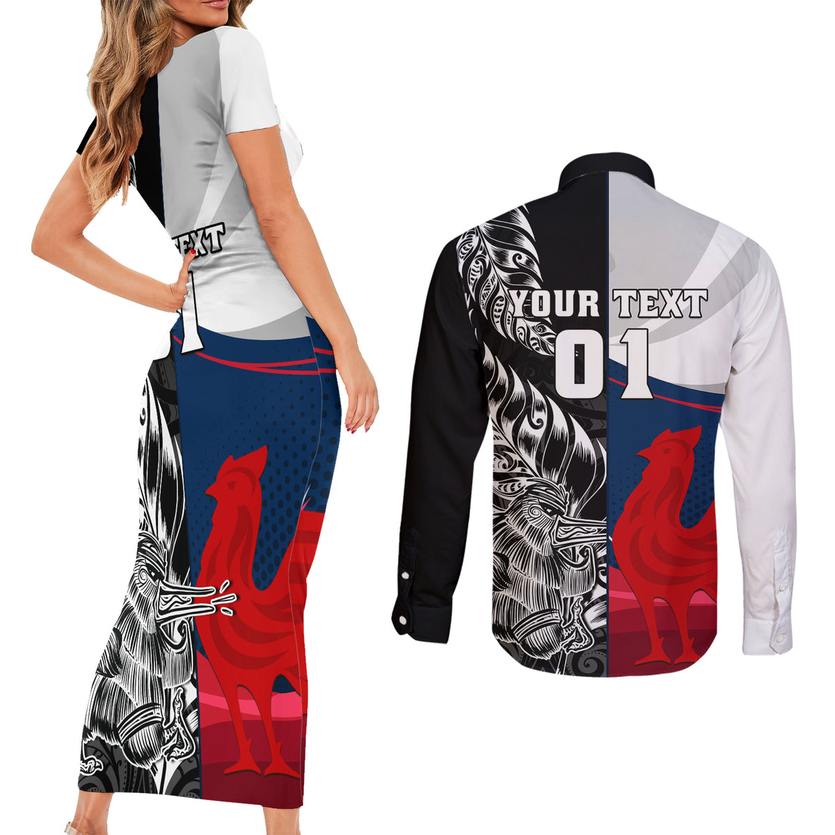 Custom New Zealand And France Rugby Couples Matching Short Sleeve Bodycon Dress and Long Sleeve Button Shirts XV de France Kiwi Silver Fern 2023 World Cup - Wonder Print Shop