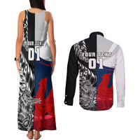 Custom New Zealand And France Rugby Couples Matching Tank Maxi Dress and Long Sleeve Button Shirts XV de France Kiwi Silver Fern 2023 World Cup - Wonder Print Shop