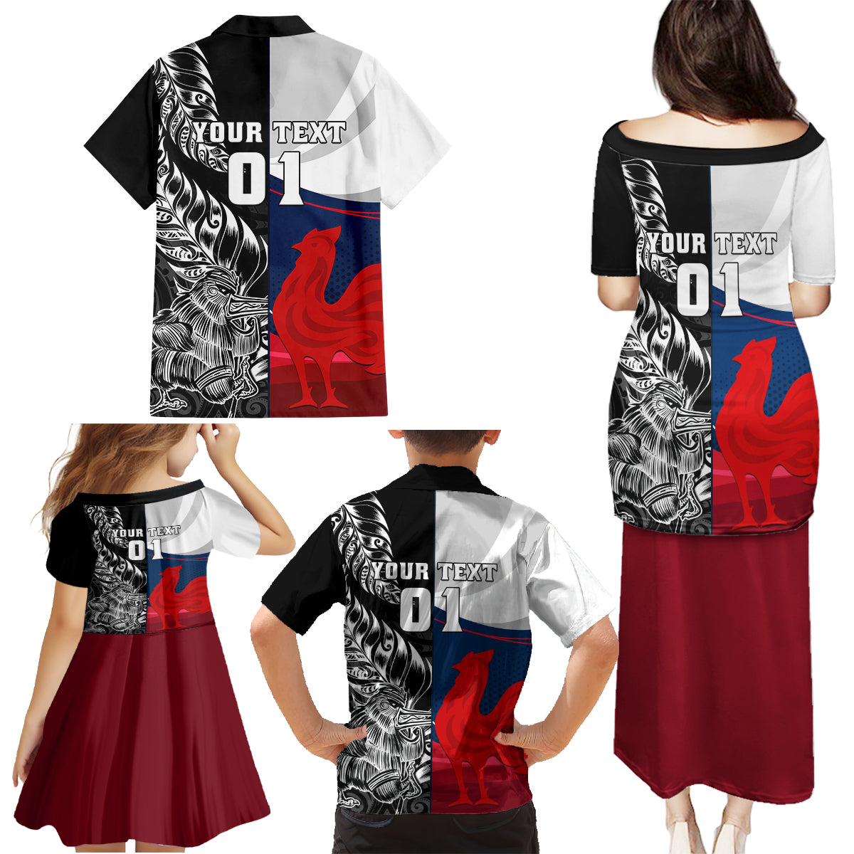 Custom New Zealand And France Rugby Family Matching Puletasi Dress and Hawaiian Shirt XV de France Kiwi Silver Fern 2023 World Cup - Wonder Print Shop