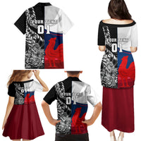 Custom New Zealand And France Rugby Family Matching Puletasi Dress and Hawaiian Shirt XV de France Kiwi Silver Fern 2023 World Cup - Wonder Print Shop