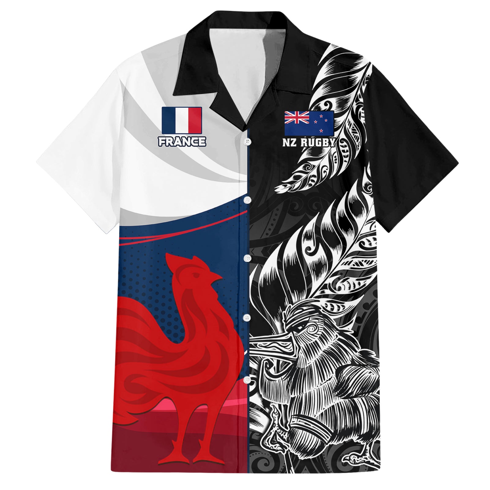 custom-new-zealand-and-france-rugby-hawaiian-shirt-xv-de-france-kiwi-silver-fern-2023-world-cup