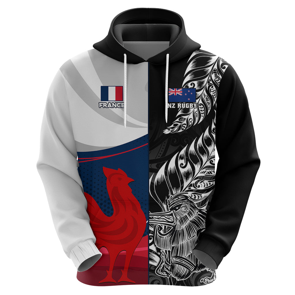 Custom New Zealand And France Rugby Hoodie XV de France Kiwi Silver Fern 2023 World Cup - Wonder Print Shop