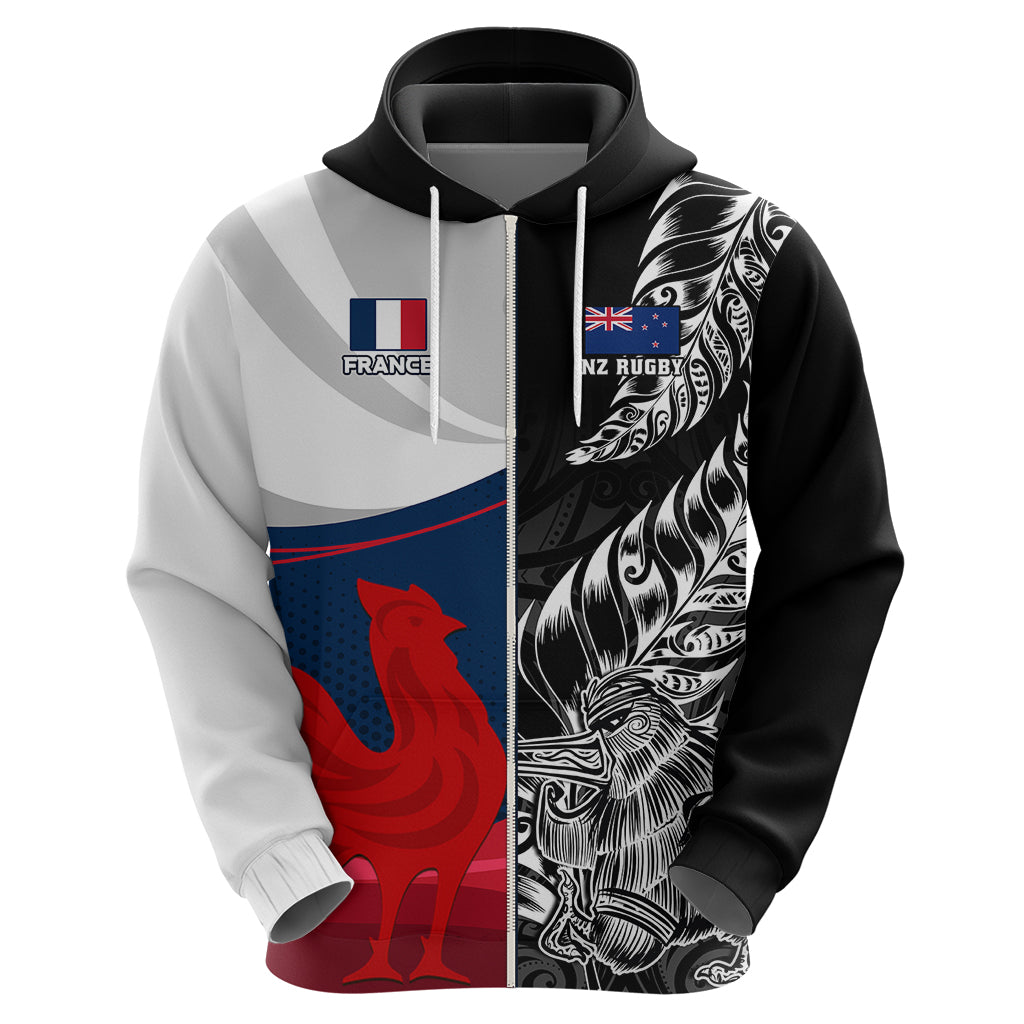 Custom New Zealand And France Rugby Hoodie XV de France Kiwi Silver Fern 2023 World Cup - Wonder Print Shop