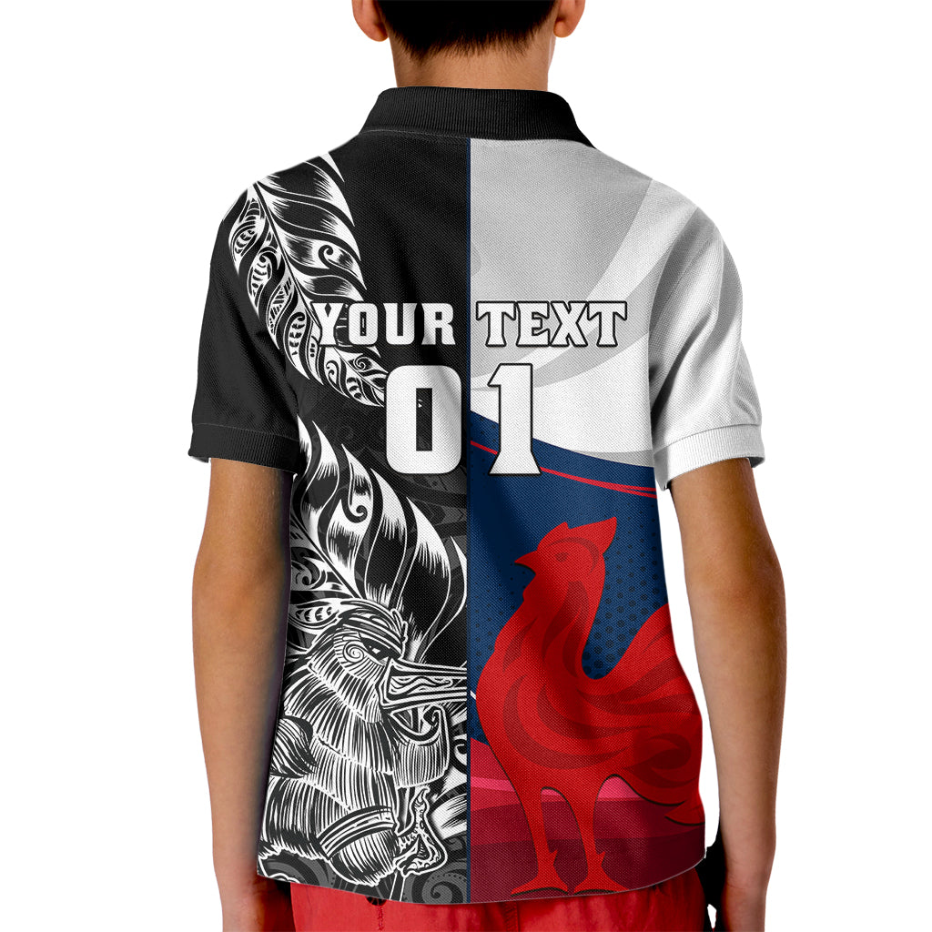 Custom New Zealand And France Rugby Kid Polo Shirt XV de France Kiwi Silver Fern 2023 World Cup - Wonder Print Shop