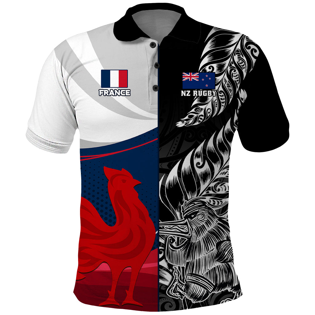 Custom New Zealand And France Rugby Polo Shirt XV de France Kiwi Silver Fern 2023 World Cup - Wonder Print Shop