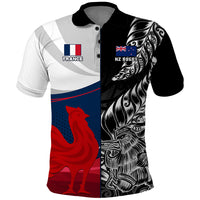 Custom New Zealand And France Rugby Polo Shirt XV de France Kiwi Silver Fern 2023 World Cup - Wonder Print Shop