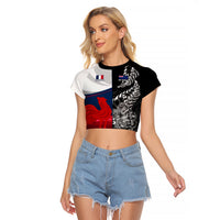 Custom New Zealand And France Rugby Raglan Cropped T Shirt XV de France Kiwi Silver Fern 2023 World Cup - Wonder Print Shop