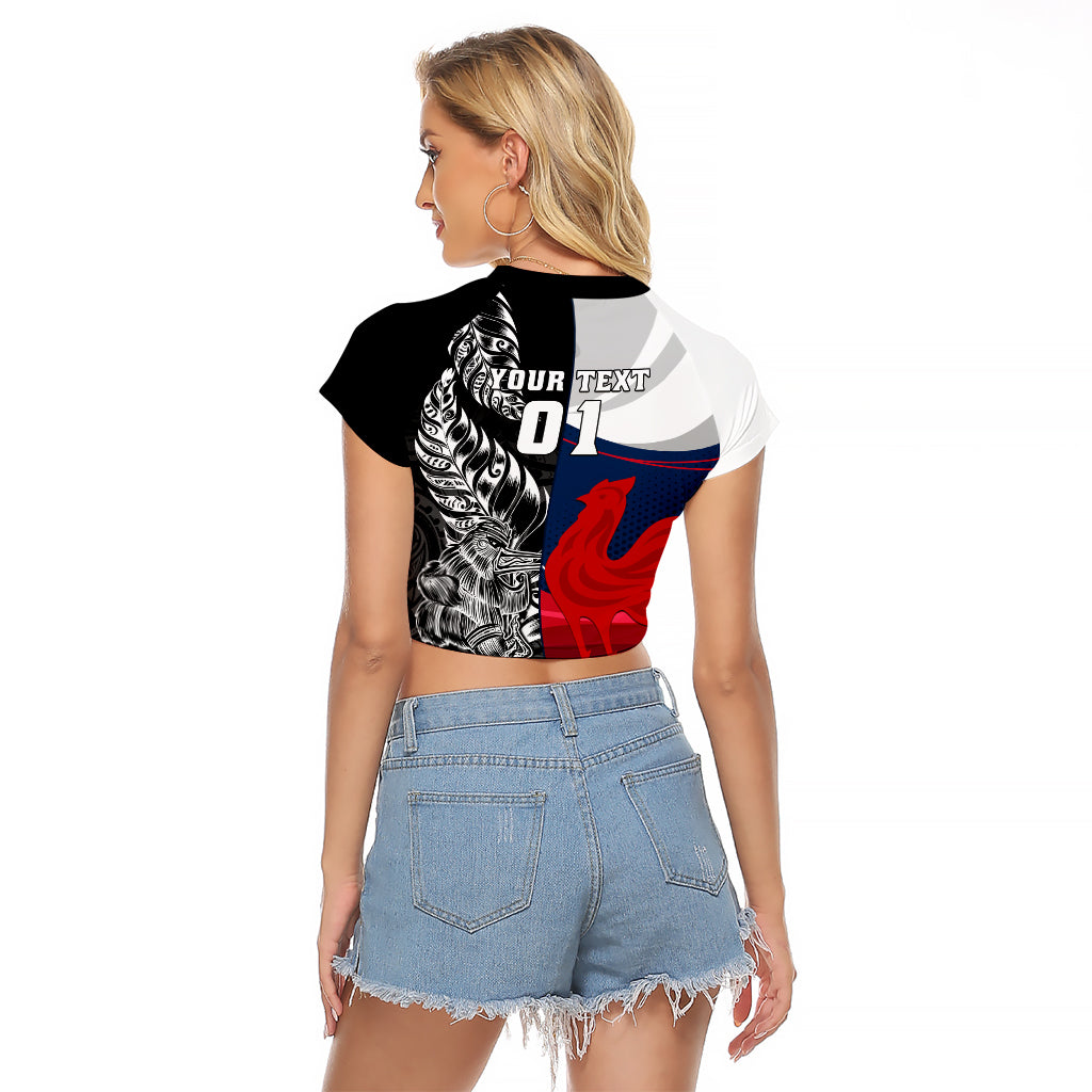 Custom New Zealand And France Rugby Raglan Cropped T Shirt XV de France Kiwi Silver Fern 2023 World Cup - Wonder Print Shop