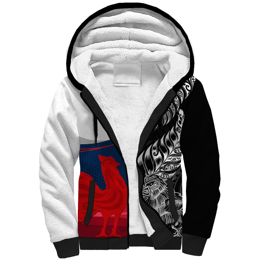 Custom New Zealand And France Rugby Sherpa Hoodie XV de France Kiwi Silver Fern 2023 World Cup - Wonder Print Shop