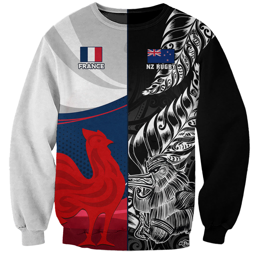 Custom New Zealand And France Rugby Sweatshirt XV de France Kiwi Silver Fern 2023 World Cup - Wonder Print Shop