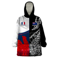 Custom New Zealand And France Rugby Wearable Blanket Hoodie XV de France Kiwi Silver Fern 2023 World Cup - Wonder Print Shop